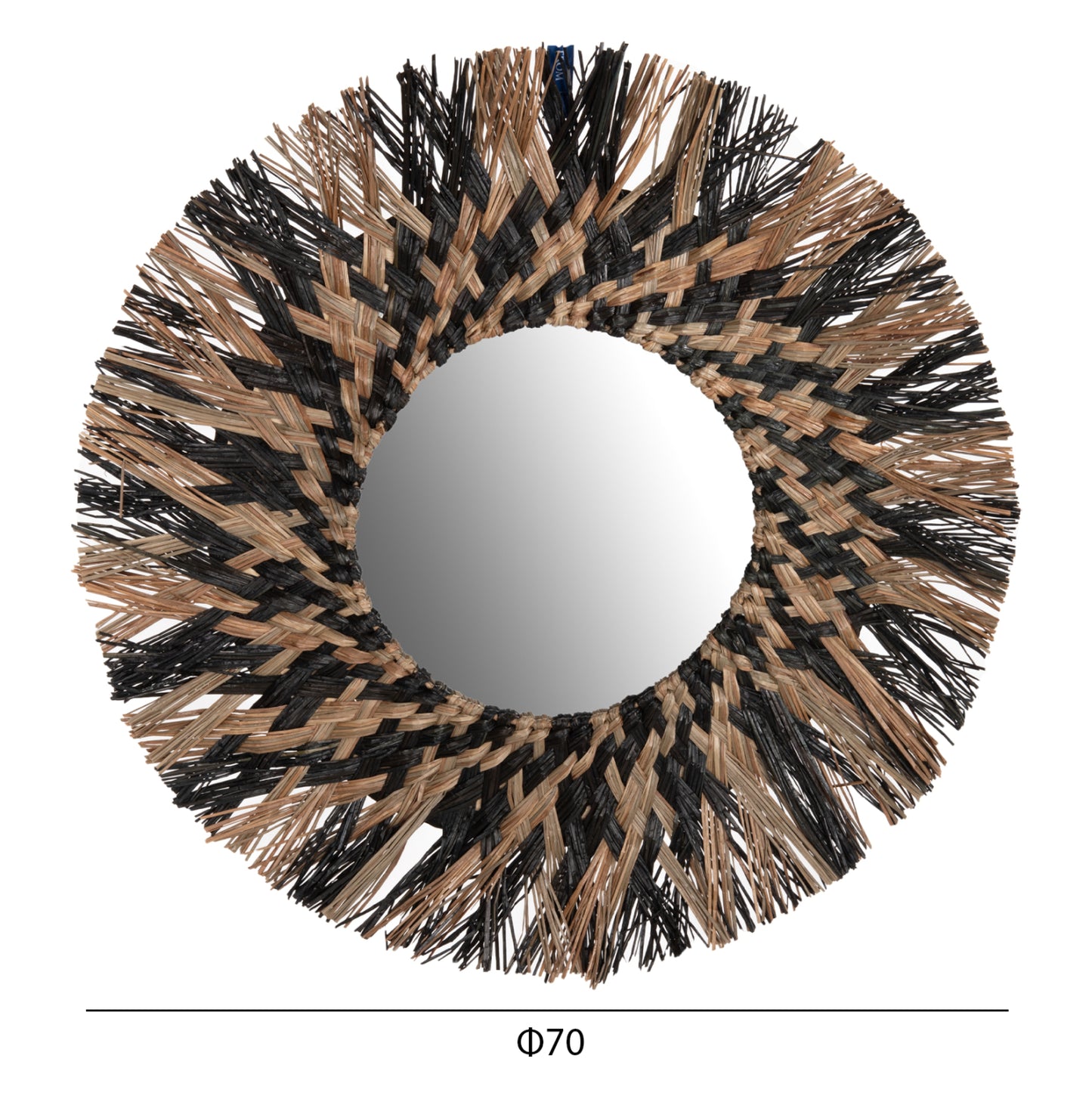 WALL MIRROR ROUND HM7833 KNITTED MENDONG GRASS FRAME IN BLACK&NATURAL COLOR Φ70cm.