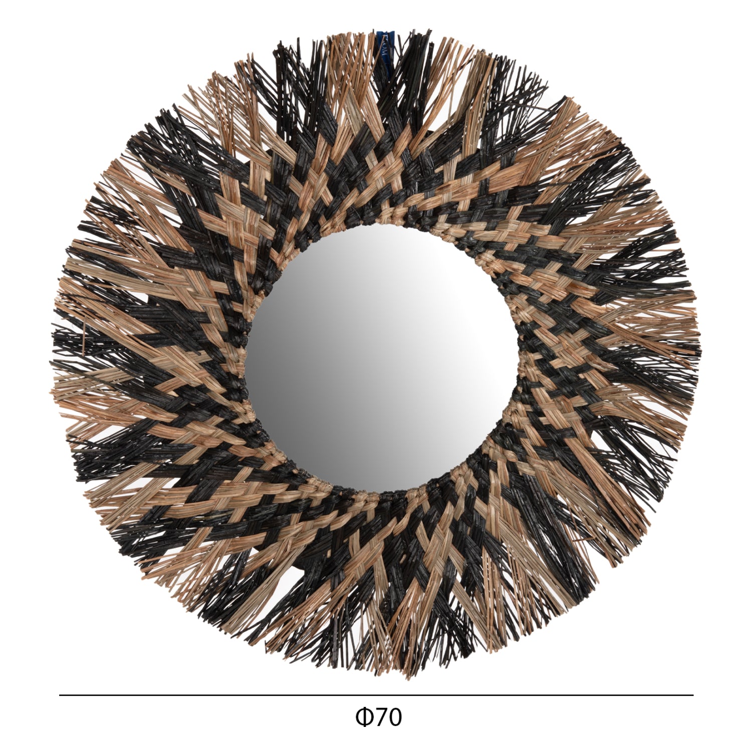 WALL MIRROR ROUND HM7833 KNITTED MENDONG GRASS FRAME IN BLACK&NATURAL COLOR Φ70cm.