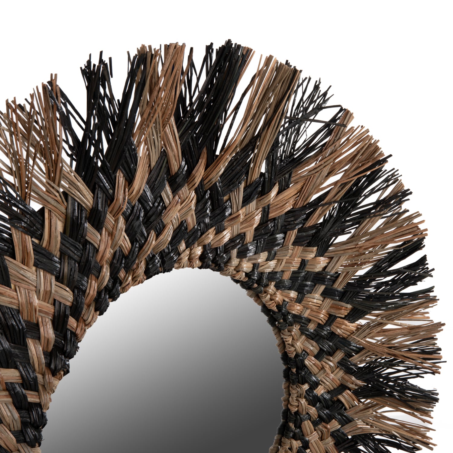 WALL MIRROR ROUND HM7833 KNITTED MENDONG GRASS FRAME IN BLACK&NATURAL COLOR Φ70cm.