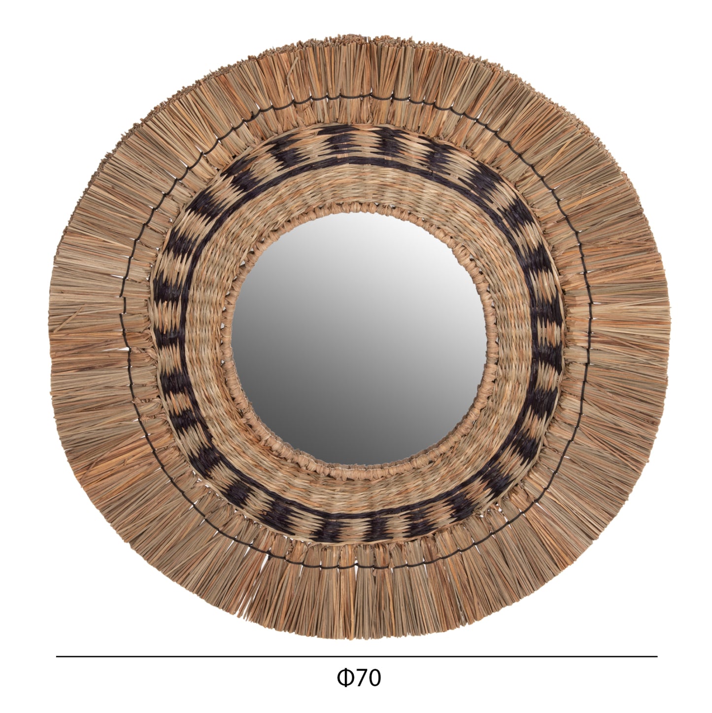 WALL MIRROR ROUND HM7834 KNITTED MENDONG GRASS FRAME IN BLACK&NATURAL COLOR Φ70cm.