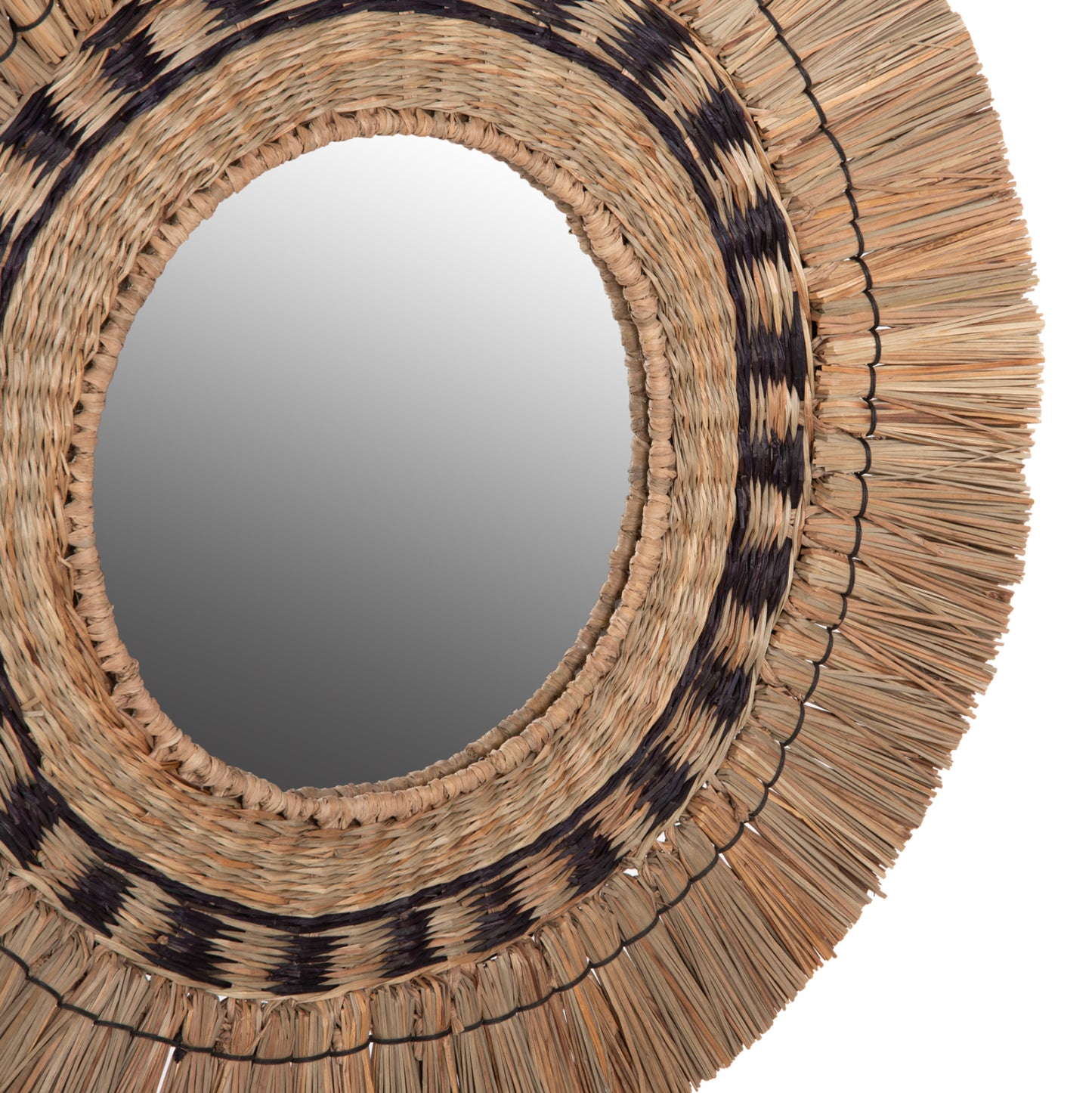 WALL MIRROR ROUND HM7834 KNITTED MENDONG GRASS FRAME IN BLACK&NATURAL COLOR Φ70cm.