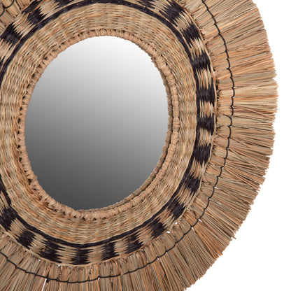 WALL MIRROR ROUND HM7834 KNITTED MENDONG GRASS FRAME IN BLACK&NATURAL COLOR Φ70cm.