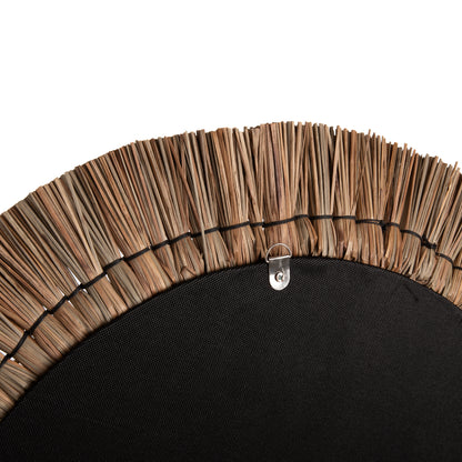 WALL MIRROR ROUND HM7834 KNITTED MENDONG GRASS FRAME IN BLACK&NATURAL COLOR Φ70cm.