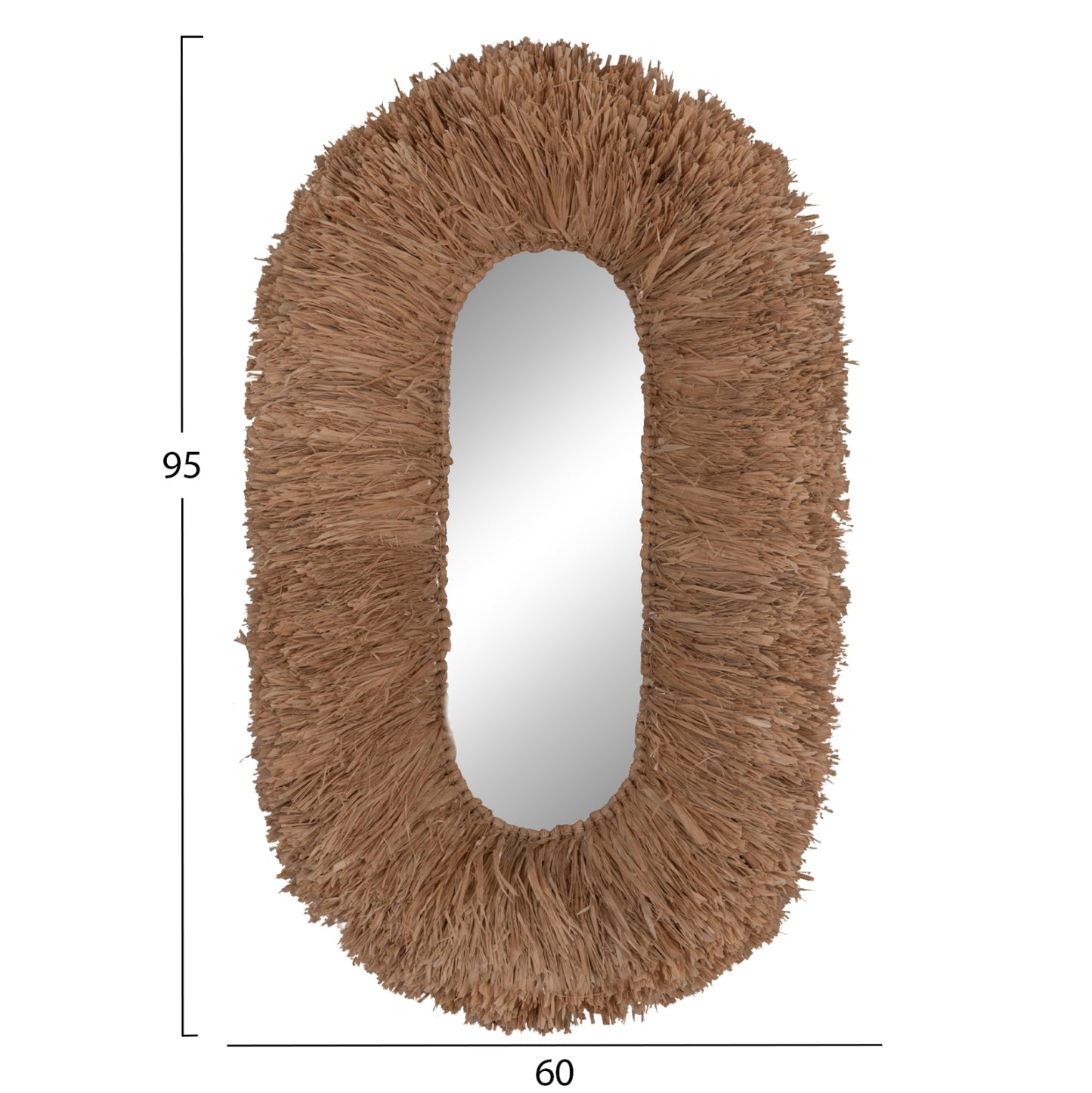 WALL MIRROR IN OVAL SHAPE HM4711 SISAL FIBERS FRAME IN NATURAL COLOR 95x60x15(thickness) cm.
