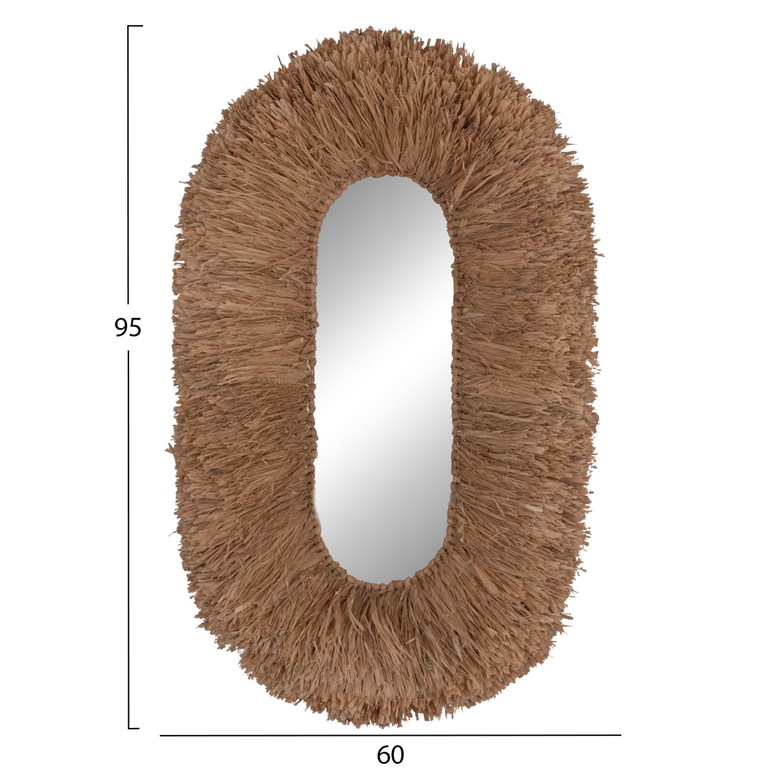 WALL MIRROR IN OVAL SHAPE HM4711 SISAL FIBERS FRAME IN NATURAL COLOR 95x60x15(thickness) cm.