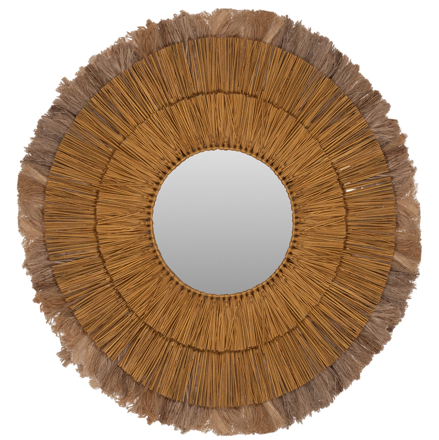 WALL MIRROR ROUND MENDONG GRASS AND ABACA FIBERS IN NATURAL&GOLD 80x4x80Hcm.HM7797