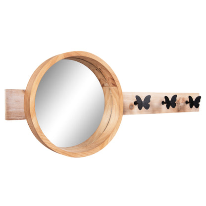 WALL MIRROR ROUND SCUTTLE HM4222 FIR WOOD & MDF-BLACK METAL 80x6,5x30,5Hcm.
