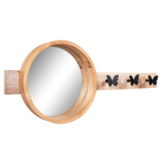 WALL MIRROR ROUND SCUTTLE HM4222 FIR WOOD & MDF-BLACK METAL 80x6,5x30,5Hcm.