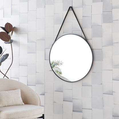 WALL MIRROR ROUND WITH HANGING STRAP HARKER HM4879 ALUMINUM FRAME IN BLACK Φ70cm