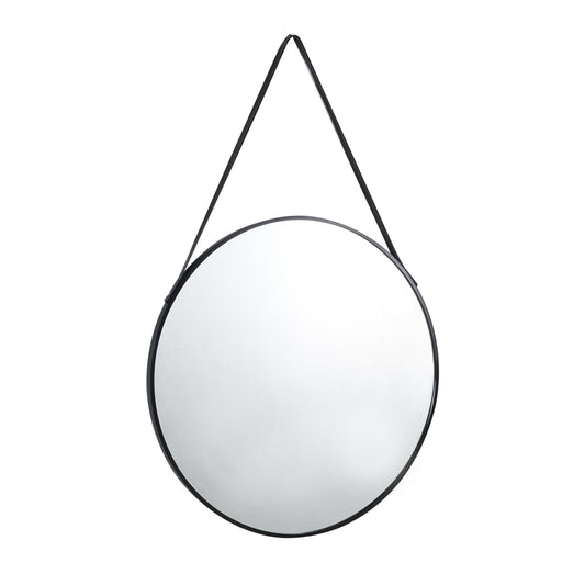 WALL MIRROR ROUND WITH HANGING STRAP HARKER HM4879 ALUMINUM FRAME IN BLACK Φ70cm