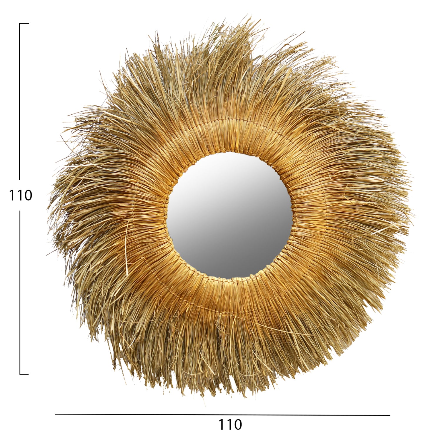WALL MIRROR ROUND PANDAN GRASS FRAME IN NATURAL-GOLD COLOR 110x5x110Hcm.HM7743