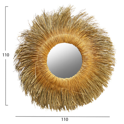 WALL MIRROR ROUND PANDAN GRASS FRAME IN NATURAL-GOLD COLOR 110x5x110Hcm.HM7743
