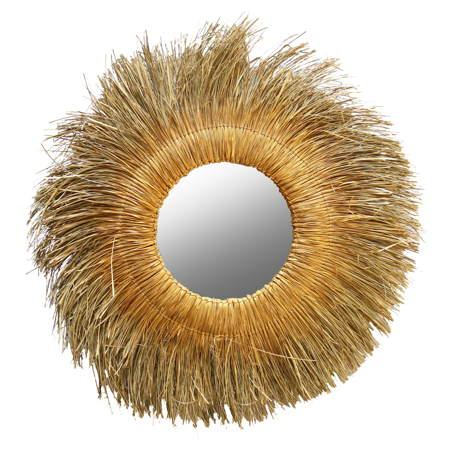 WALL MIRROR ROUND PANDAN GRASS FRAME IN NATURAL-GOLD COLOR 110x5x110Hcm.HM7743