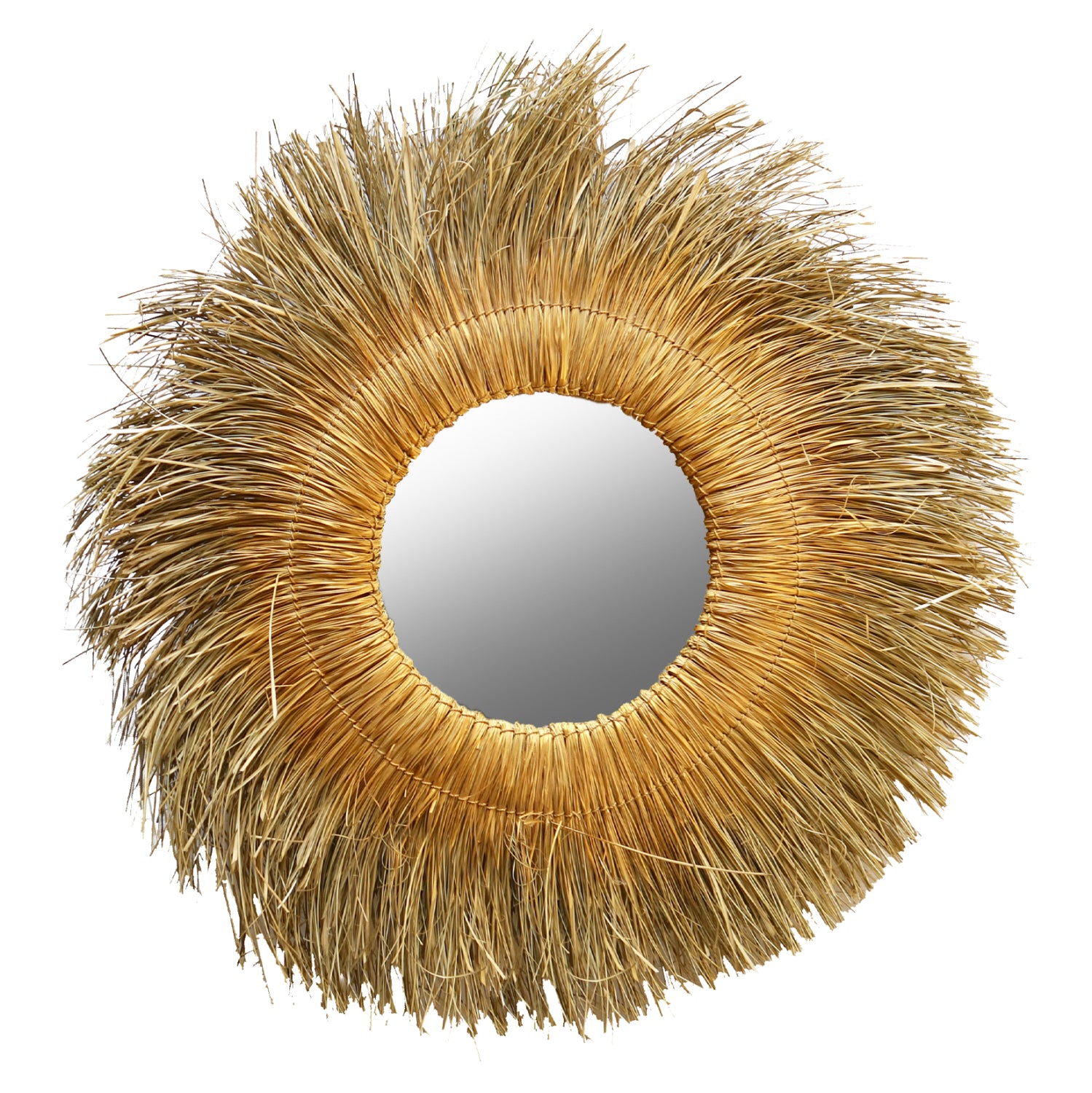 WALL MIRROR ROUND PANDAN GRASS FRAME IN NATURAL-GOLD COLOR 110x5x110Hcm.HM7743