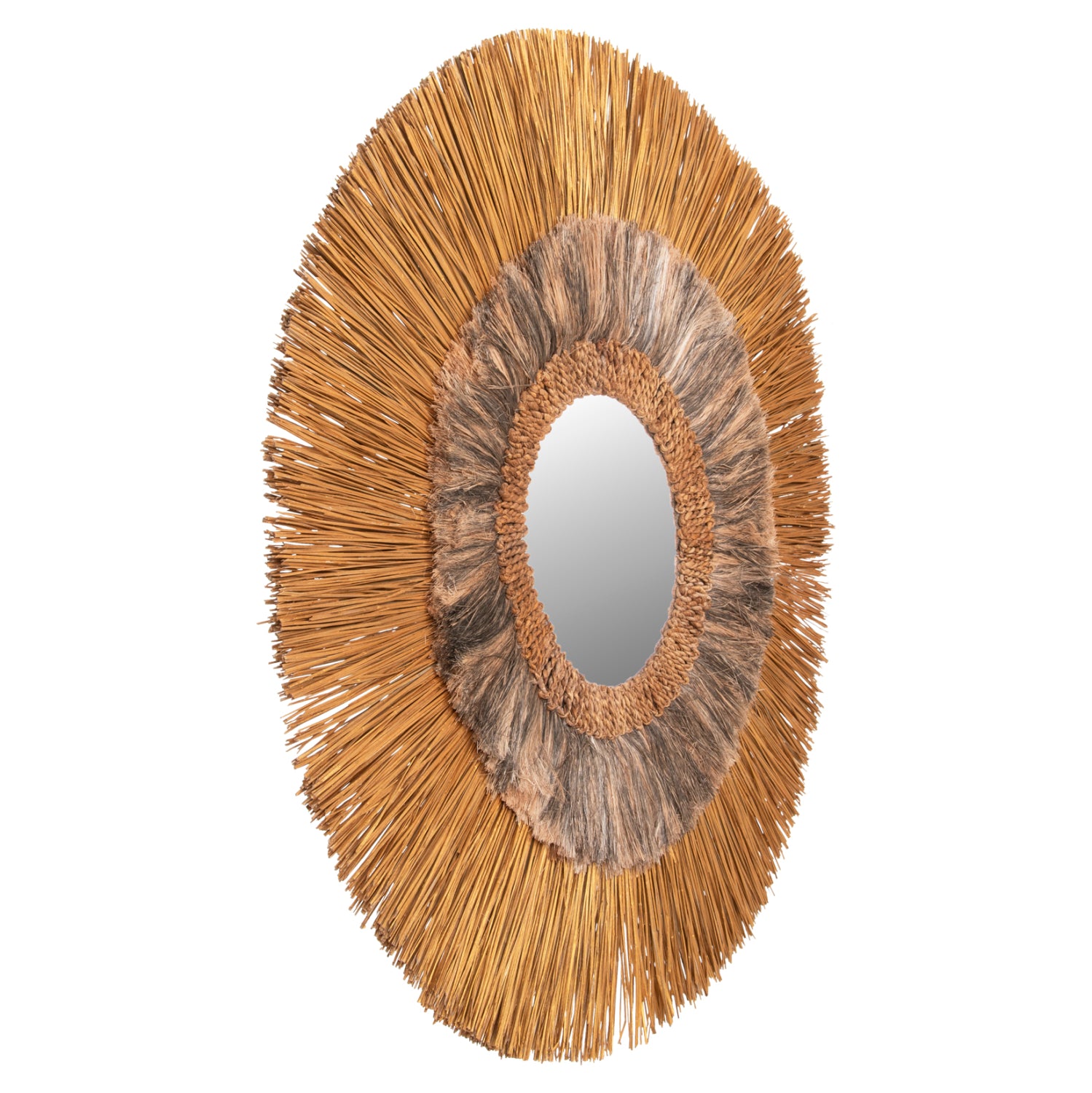 WALL MIRROR ROUND MENDONG GRASS AND ABACA FIBERS IN GOLD AND BLACK WASH Φ105Hcm.HM7796