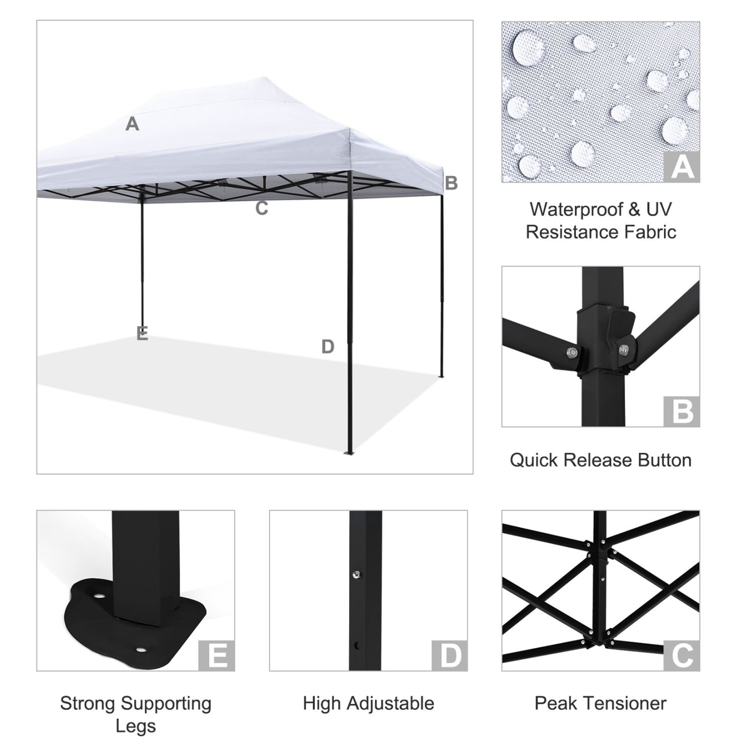 GAZEBO MATTHEW HM6311 FOLDABLE-METAL BLACK FRAME-WHITE SHADE 3x4.5x3.10Hm