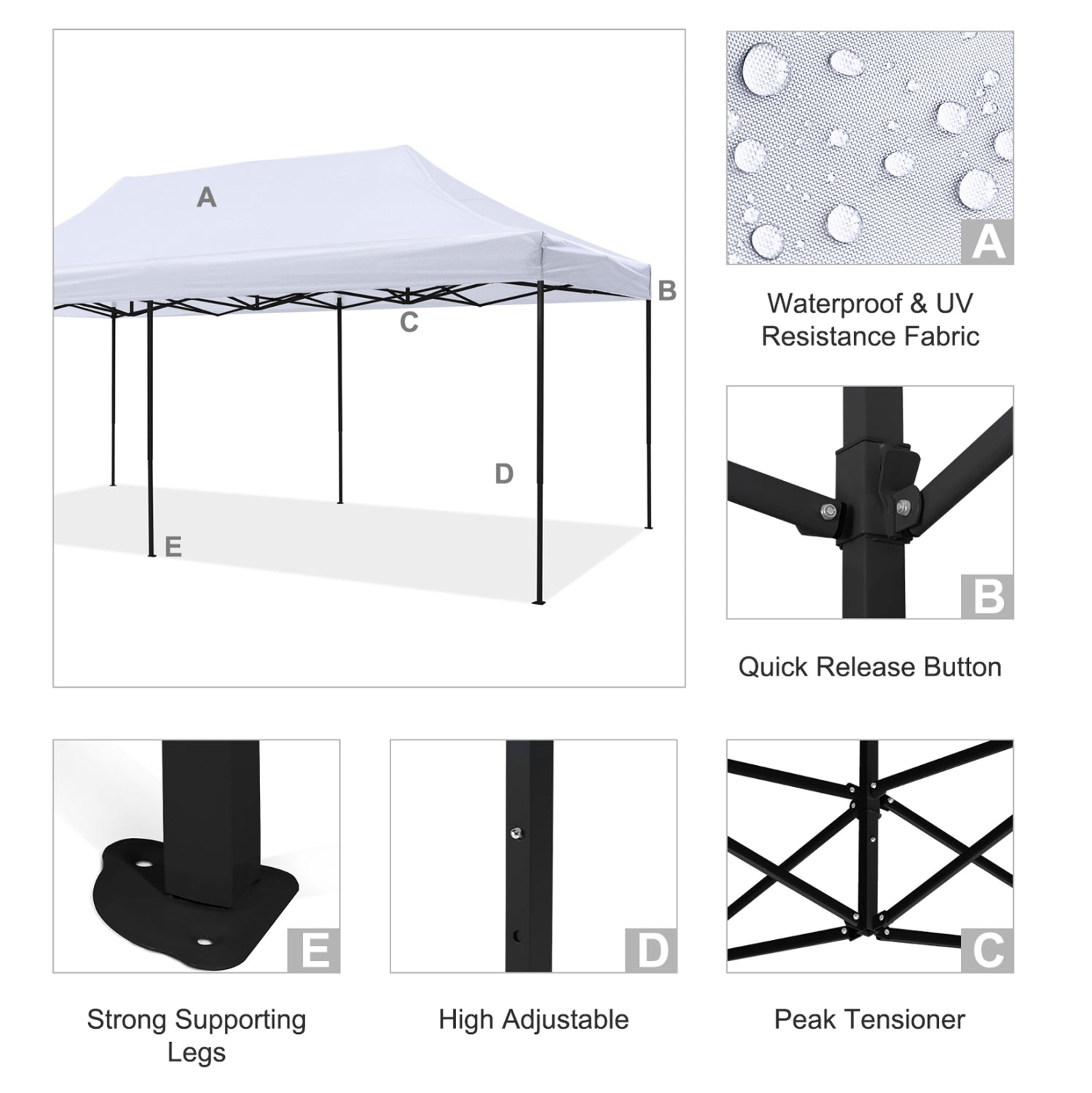GAZEBO MATTHEW HM6312 FOLDABLE-METAL BLACK FRAME-WHITE SHADE 300x600x310Hcm