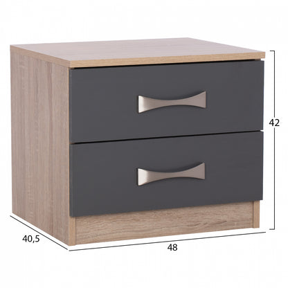 NIGHTSTAND ASHLYN MELAMINE 2 DRAWERS & HANDLES SONOMA-GREY-INOX 48x40,5x42Hcm.HM2235.04