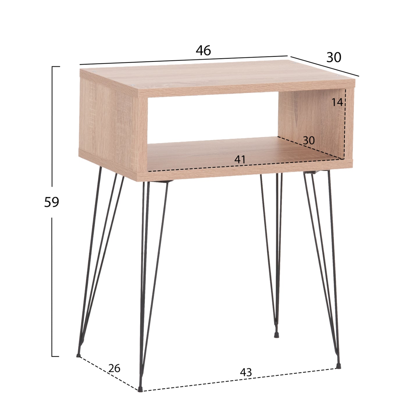 BEDSIDE STAND TODD HM18183.03 MELAMINE IN SONAMA-LEGS IN NATURAL WOOD COLOR 46x30x59Hcm.