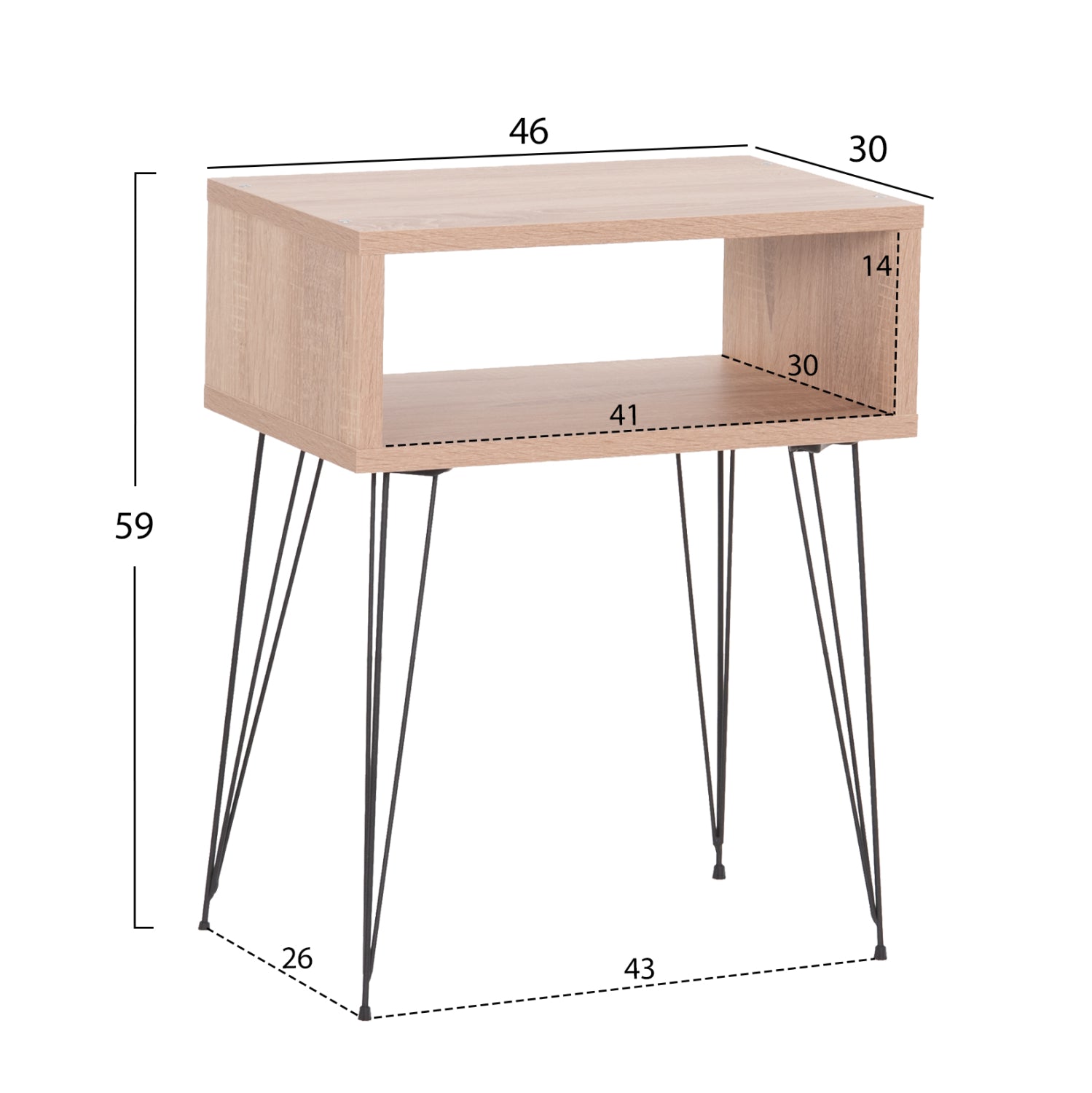 BEDSIDE STAND TODD HM18183.03 MELAMINE IN SONAMA-LEGS IN NATURAL WOOD COLOR 46x30x59Hcm.