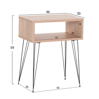 BEDSIDE STAND TODD HM18183.03 MELAMINE IN SONAMA-LEGS IN NATURAL WOOD COLOR 46x30x59Hcm.