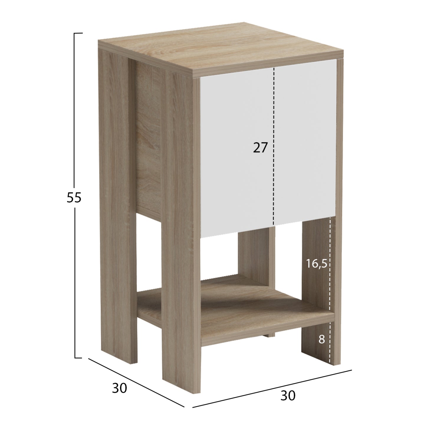 NIGHTSTAND ARGUS HM18378.11 MELAMINE IN WHITE/SONAMA 30x30x55Hcm.