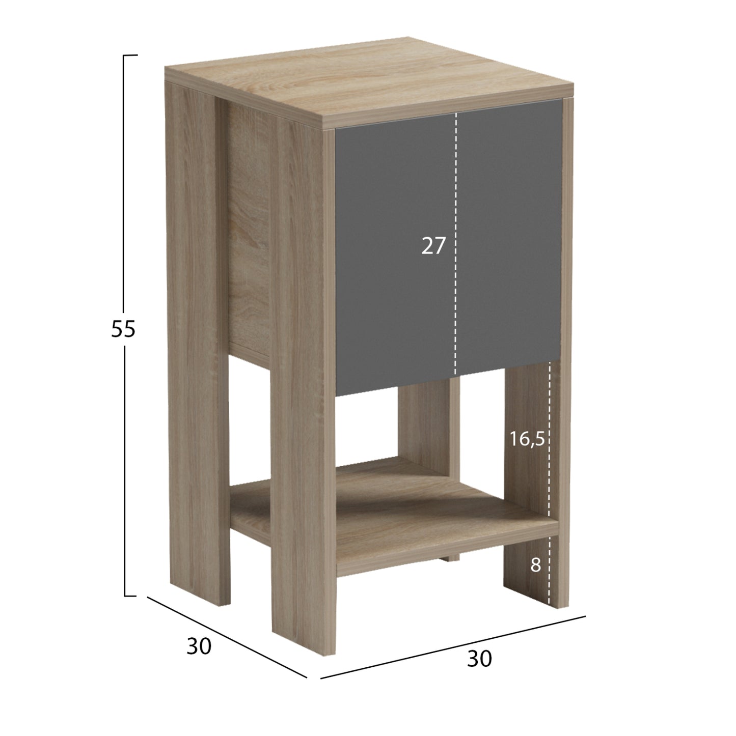 NIGHTSTAND ARGUS HM18378.13 MELAMINE IN SONAMA/GREY 30x30x55Hcm.