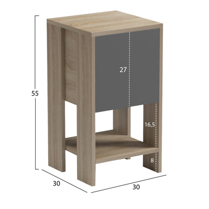 NIGHTSTAND ARGUS HM18378.13 MELAMINE IN SONAMA/GREY 30x30x55Hcm.