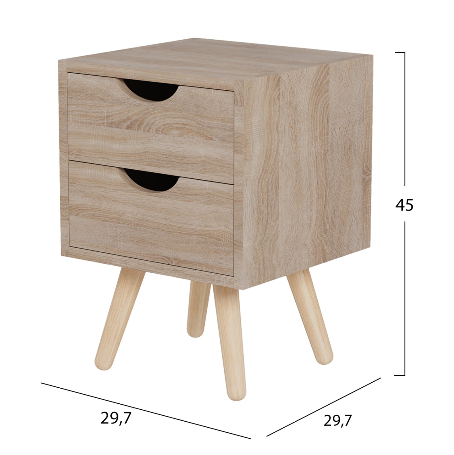 BEDSIDE STAND DINKL HM2472.01 MELAMINE-2 DRAWERS- SONAMA 29,7x29,7x45Hcm.