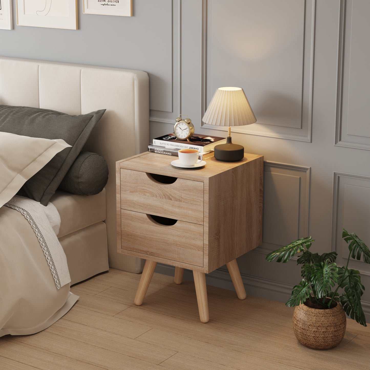 BEDSIDE STAND DINKL HM2472.01 MELAMINE-2 DRAWERS- SONAMA 29,7x29,7x45Hcm.