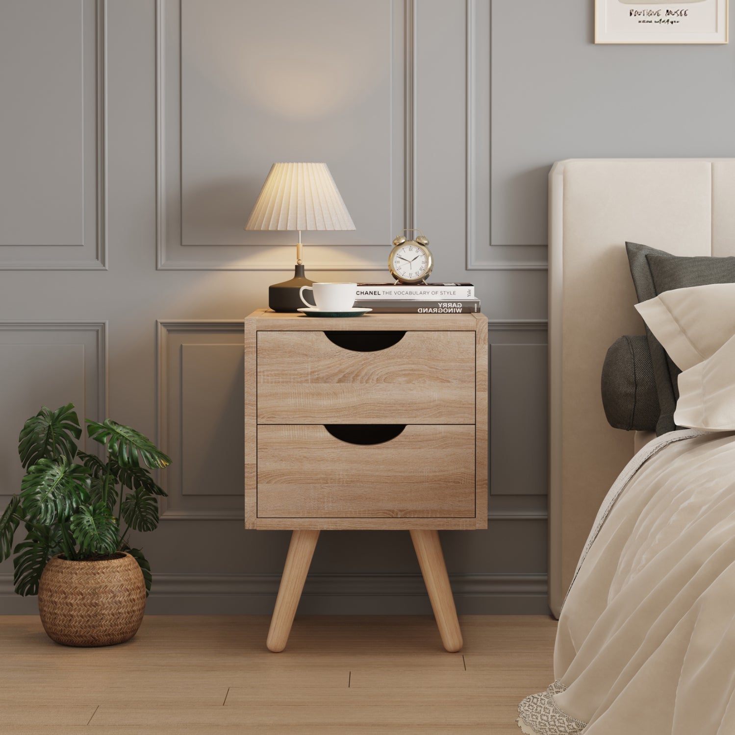 BEDSIDE STAND DINKL HM2472.01 MELAMINE-2 DRAWERS- SONAMA 29,7x29,7x45Hcm.