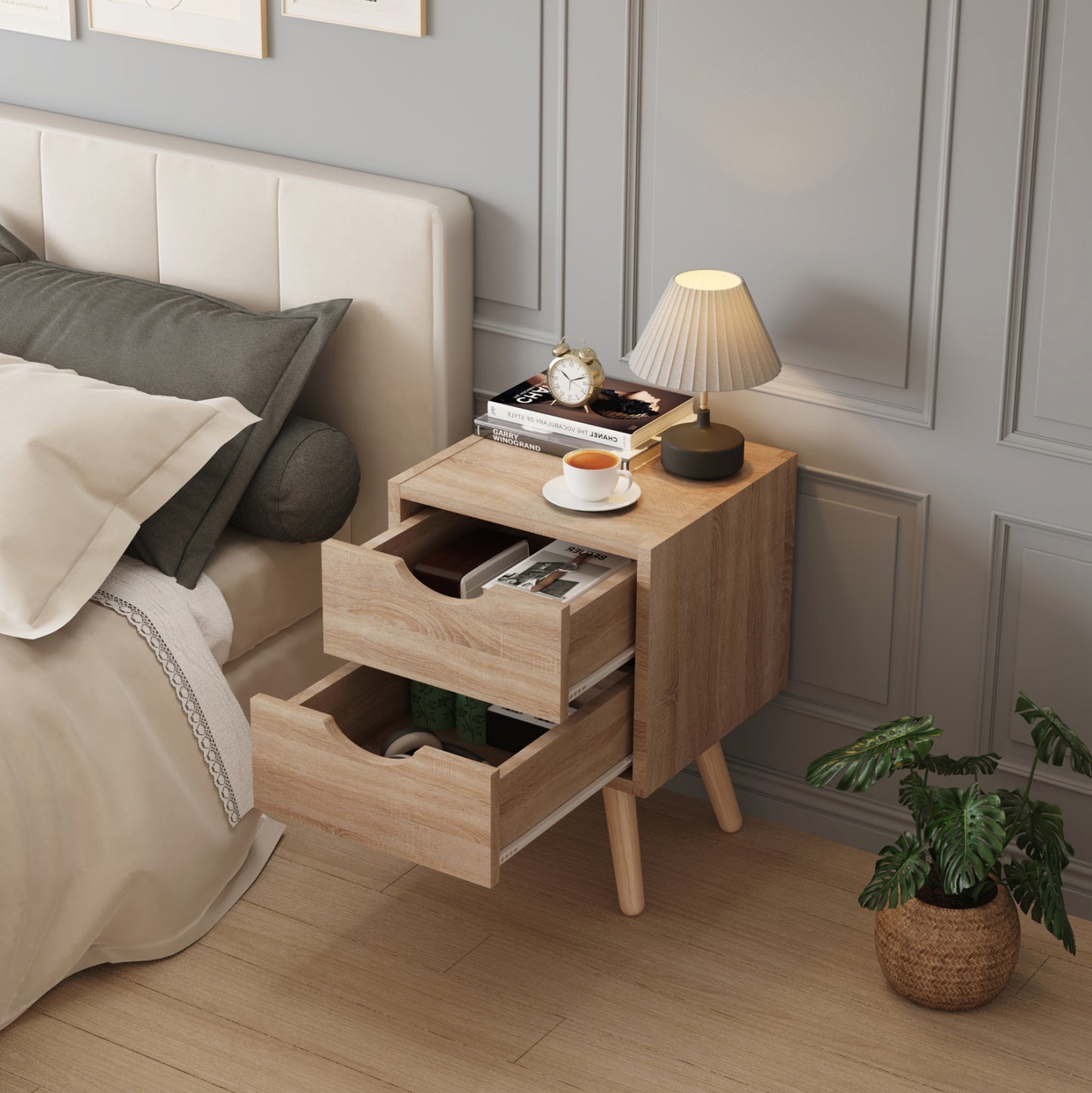 BEDSIDE STAND DINKL HM2472.01 MELAMINE-2 DRAWERS- SONAMA 29,7x29,7x45Hcm.