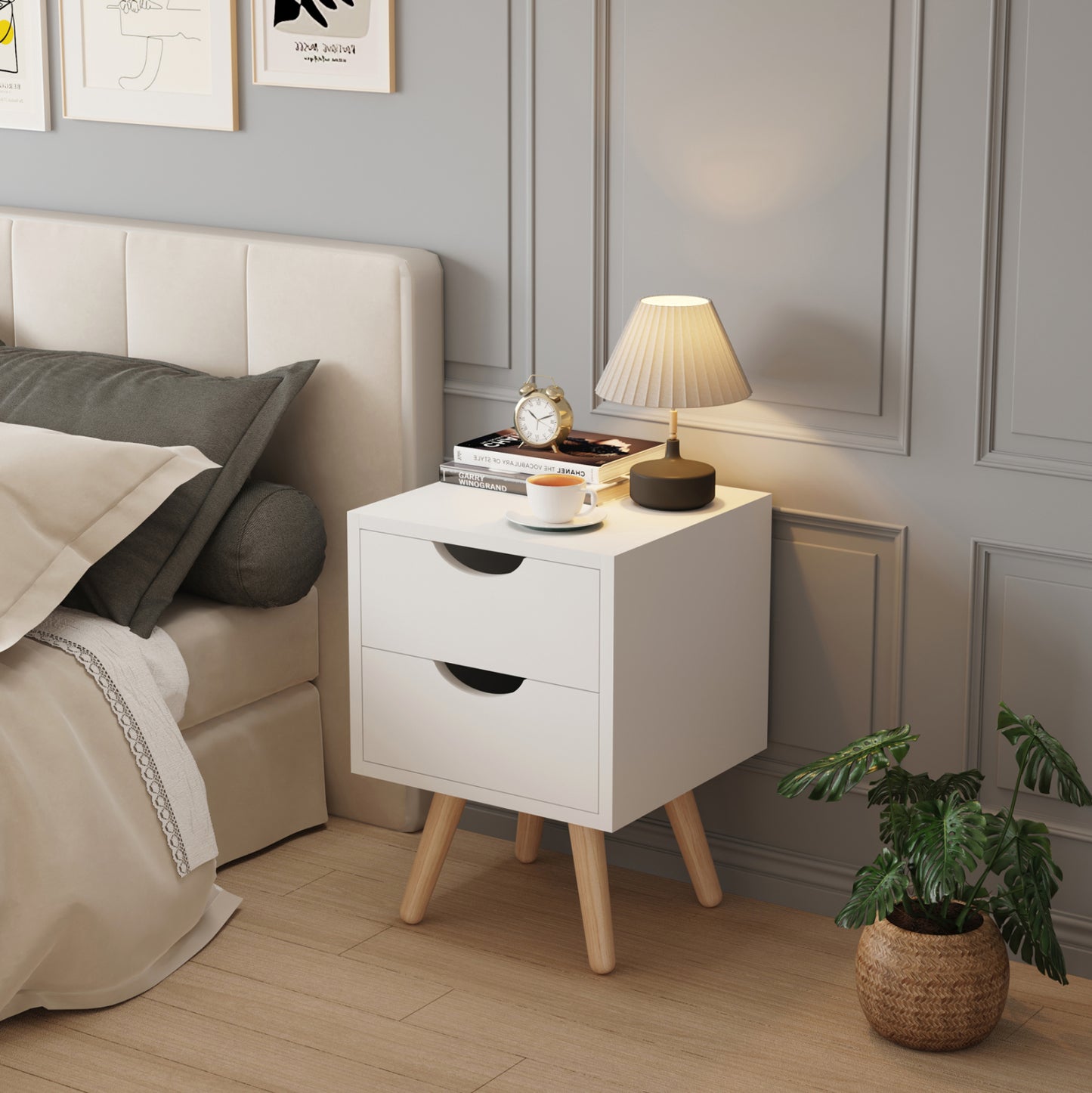 BEDSIDE STAND DINKL HM2472.03 MELAMINE-2 DRAWERS IN WHITE 29,7x29,7x45Hcm.