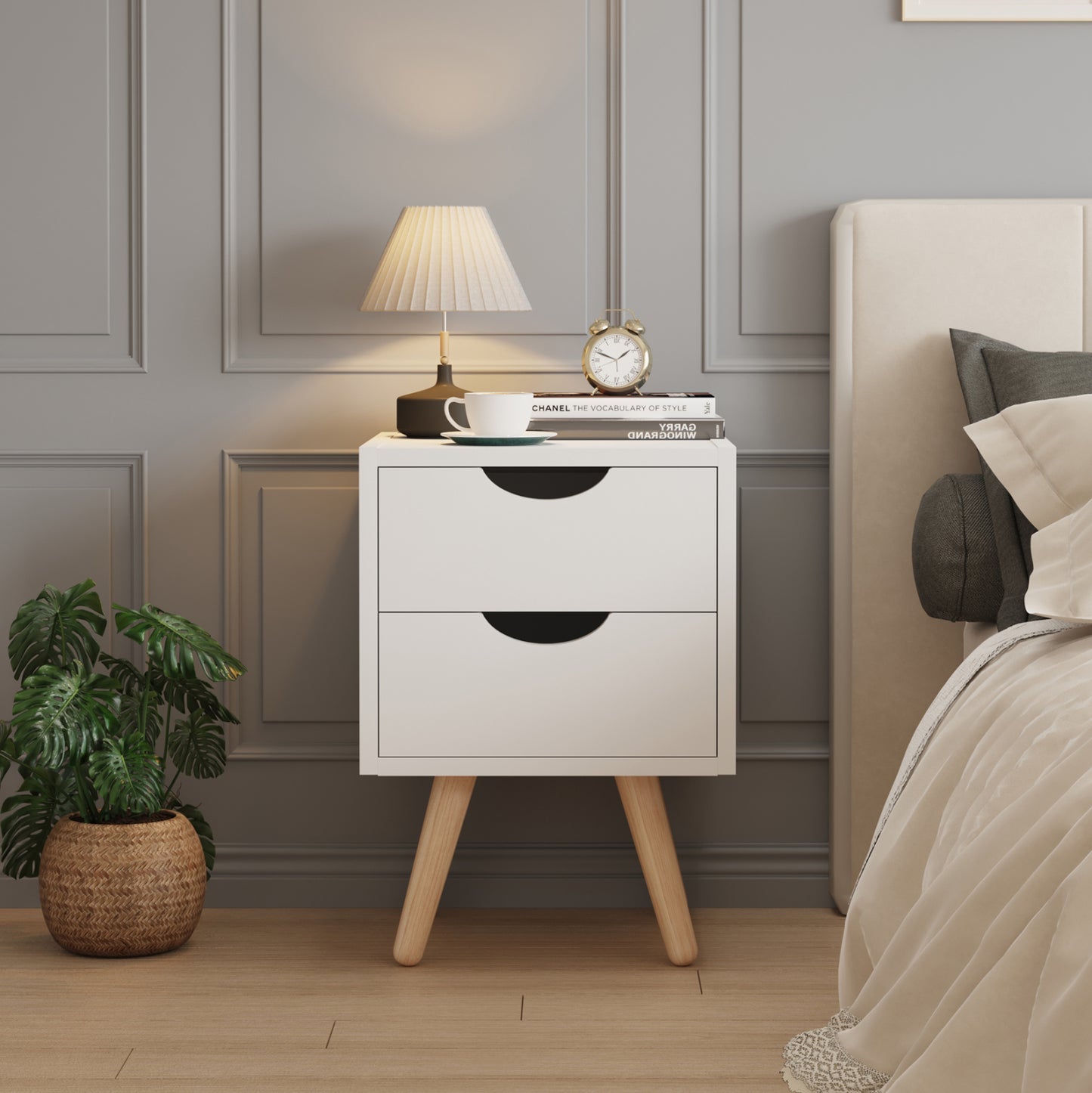 BEDSIDE STAND DINKL HM2472.03 MELAMINE-2 DRAWERS IN WHITE 29,7x29,7x45Hcm.