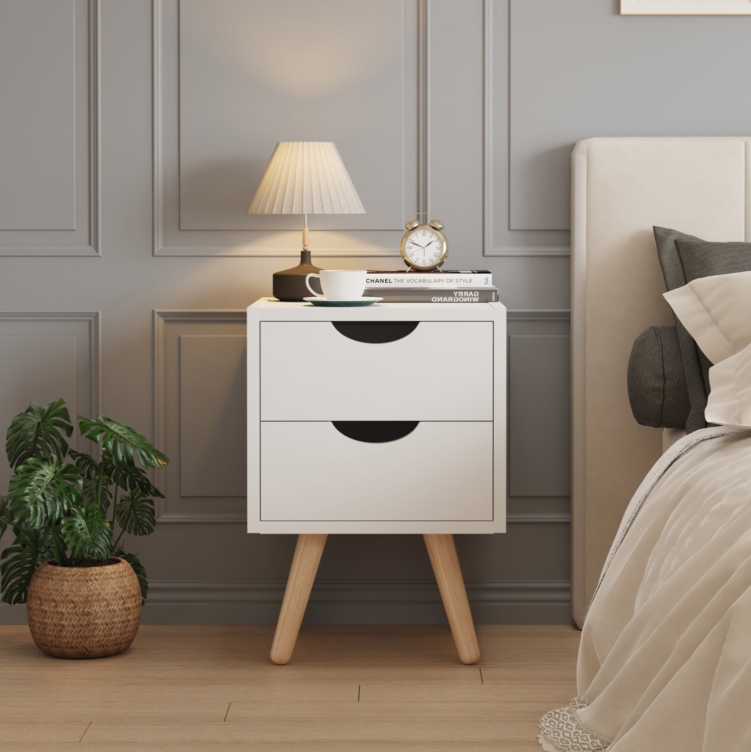 BEDSIDE STAND DINKL HM2472.03 MELAMINE-2 DRAWERS IN WHITE 29,7x29,7x45Hcm.