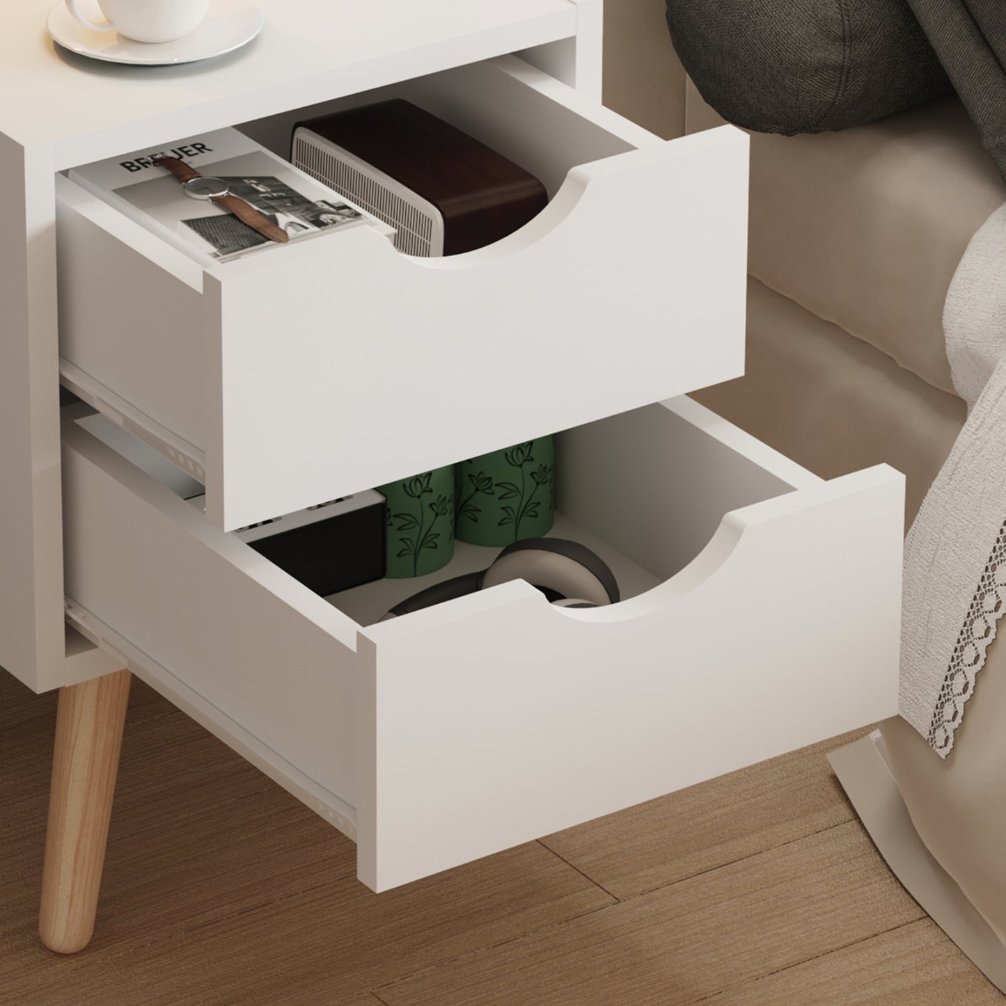 BEDSIDE STAND DINKL HM2472.03 MELAMINE-2 DRAWERS IN WHITE 29,7x29,7x45Hcm.