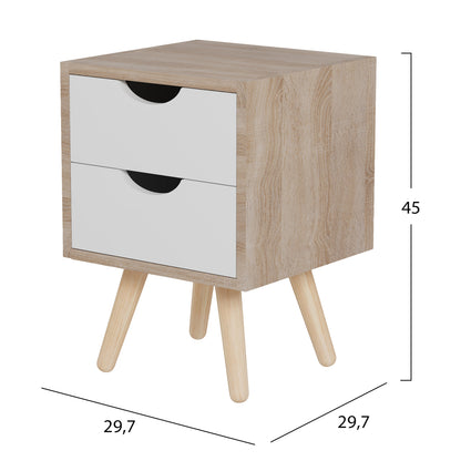 BEDSIDE STAND DINKL HM2472.04 MELAMINE-2 DRAWERS IN SONAMA-WHITE 29,7x29,7x45Hcm.