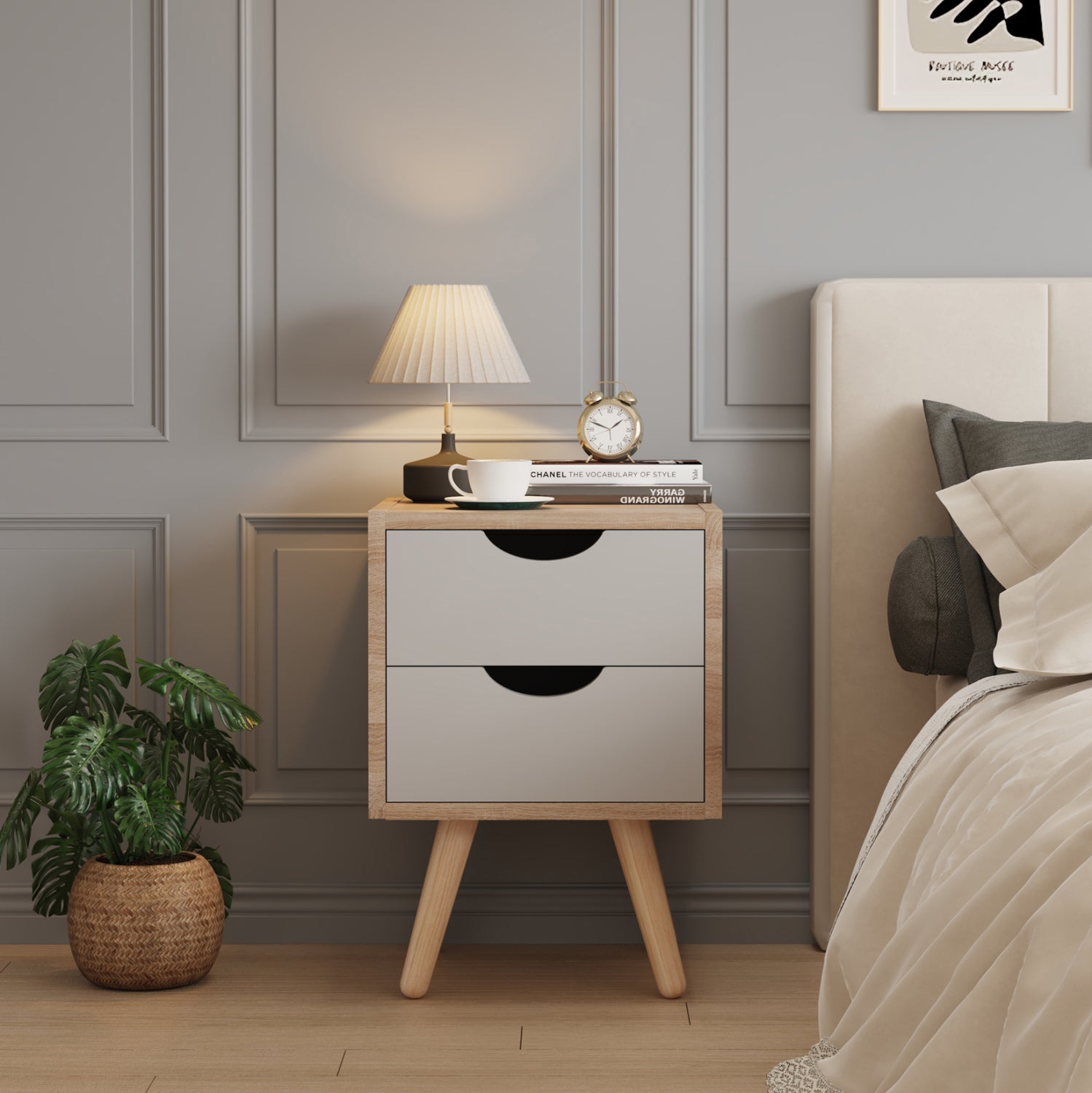 BEDSIDE STAND DINKL HM2472.05 MELAMINE-2 DRAWERS IN SONAMA-GREY 29,7x29,7x45Hcm.