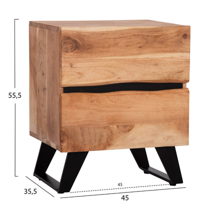 NIGHTSTAND WITH 2 DRAWERS ALICIA HM8360.11 ACACIA WOOD IN NATURAL COLOR 45x35x56Hcm.