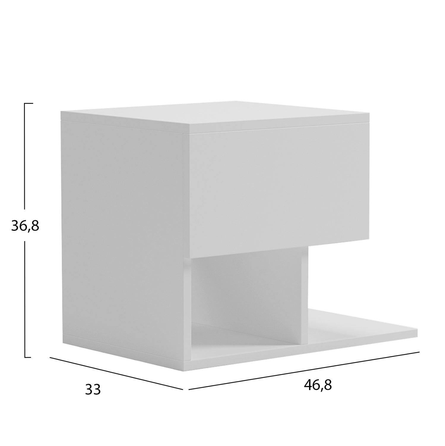 BEDSIDE NIGHTSTAND CASPIAN HM9071.11 MELAMINE IN WHITE 46.8x33x36.8Hcm.