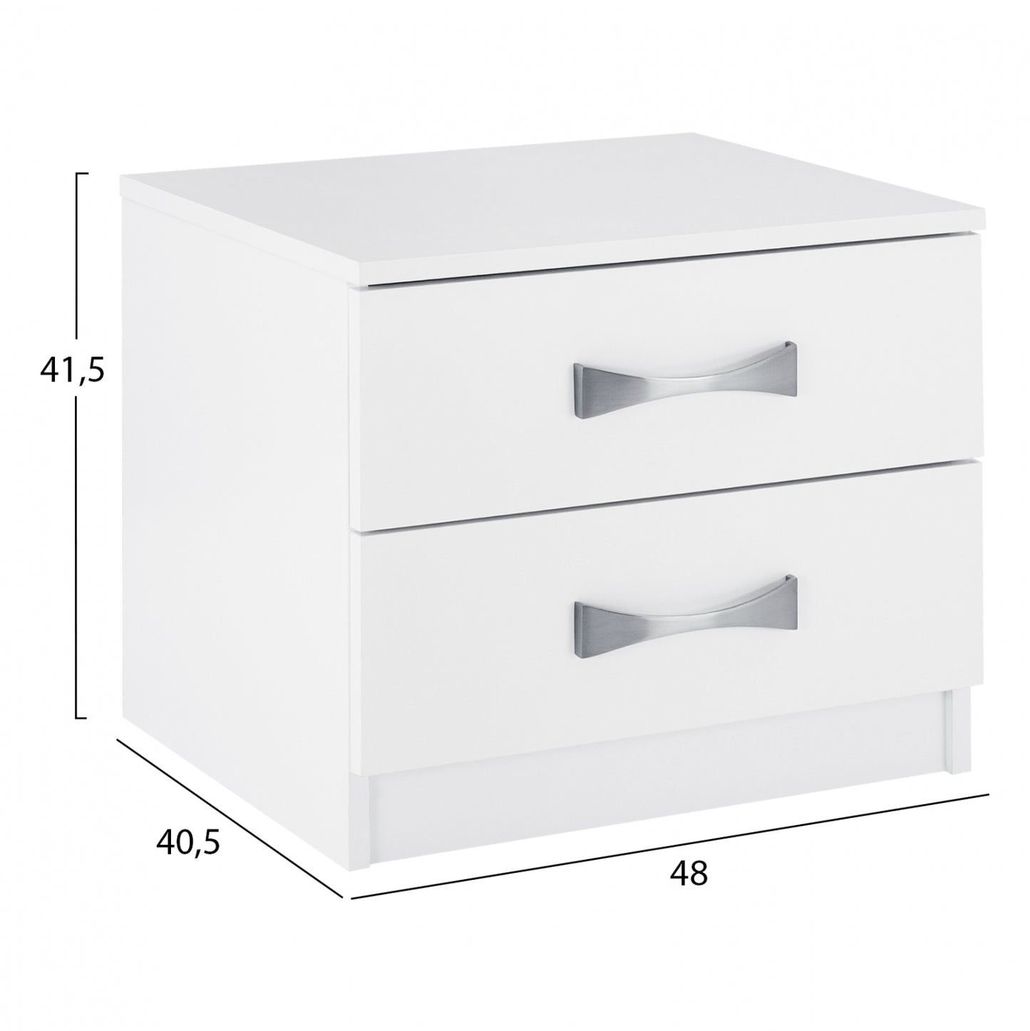 NIGHT STAND WITH 2 DRAWERS AND SILVER HANDLE HM2235.05 ΛΕΥΚΟ 48x40,5x41,5Ycm.