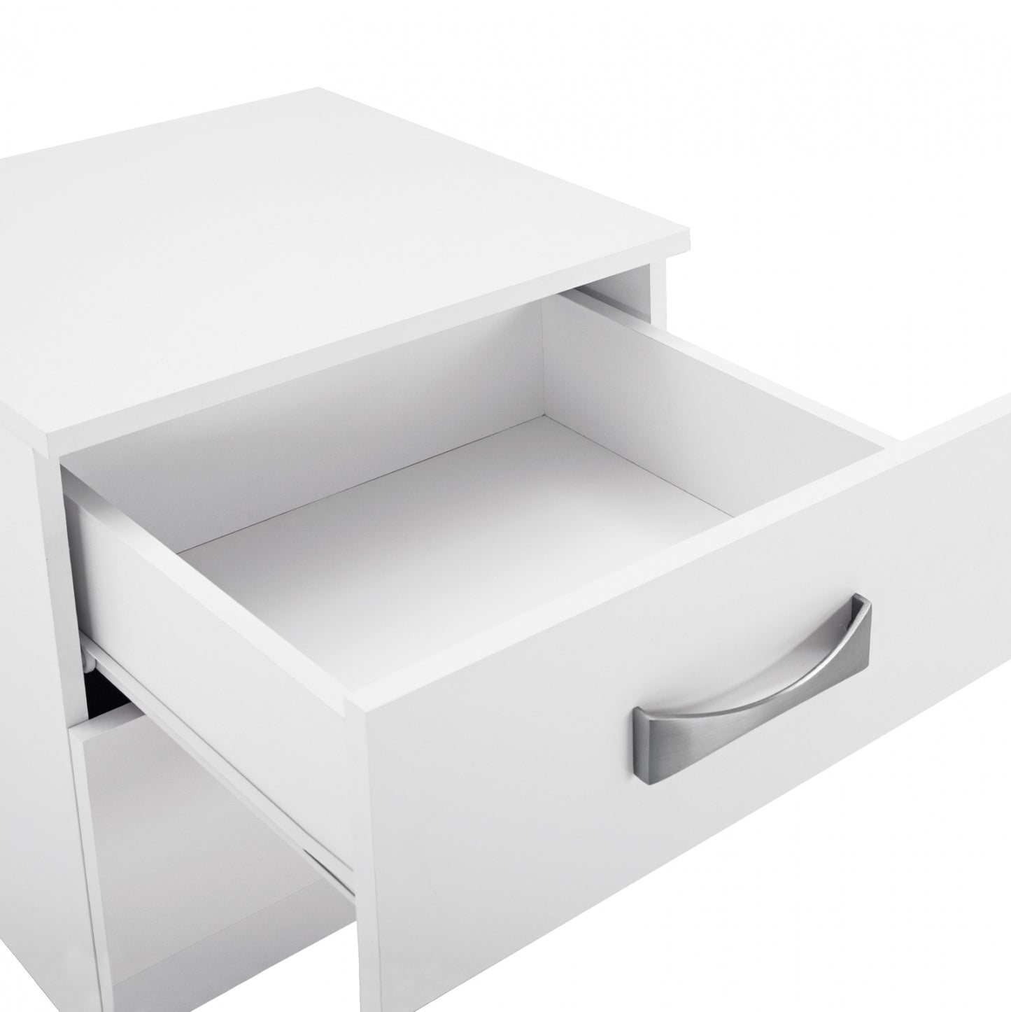 NIGHT STAND WITH 2 DRAWERS AND SILVER HANDLE HM2235.05 ΛΕΥΚΟ 48x40,5x41,5Ycm.