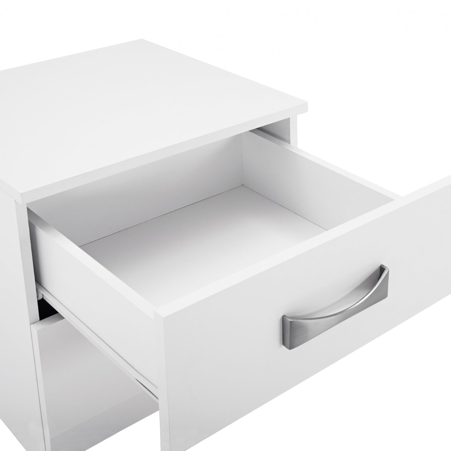 NIGHT STAND WITH 2 DRAWERS AND SILVER HANDLE HM2235.05 ΛΕΥΚΟ 48x40,5x41,5Ycm.