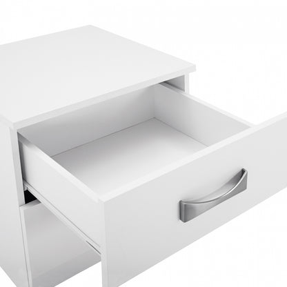 NIGHT STAND WITH 2 DRAWERS AND SILVER HANDLE HM2235.05 ΛΕΥΚΟ 48x40,5x41,5Ycm.