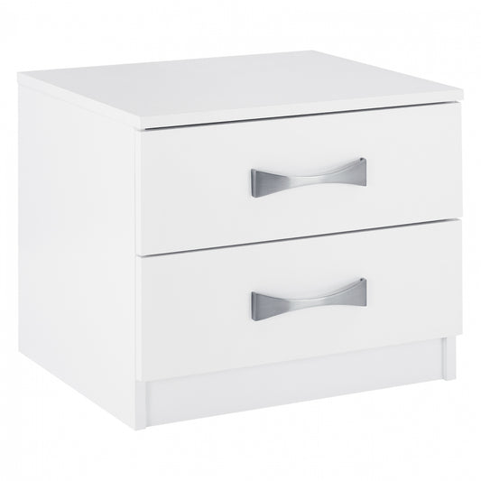 NIGHT STAND WITH 2 DRAWERS AND SILVER HANDLE HM2235.05 ΛΕΥΚΟ 48x40,5x41,5Ycm.