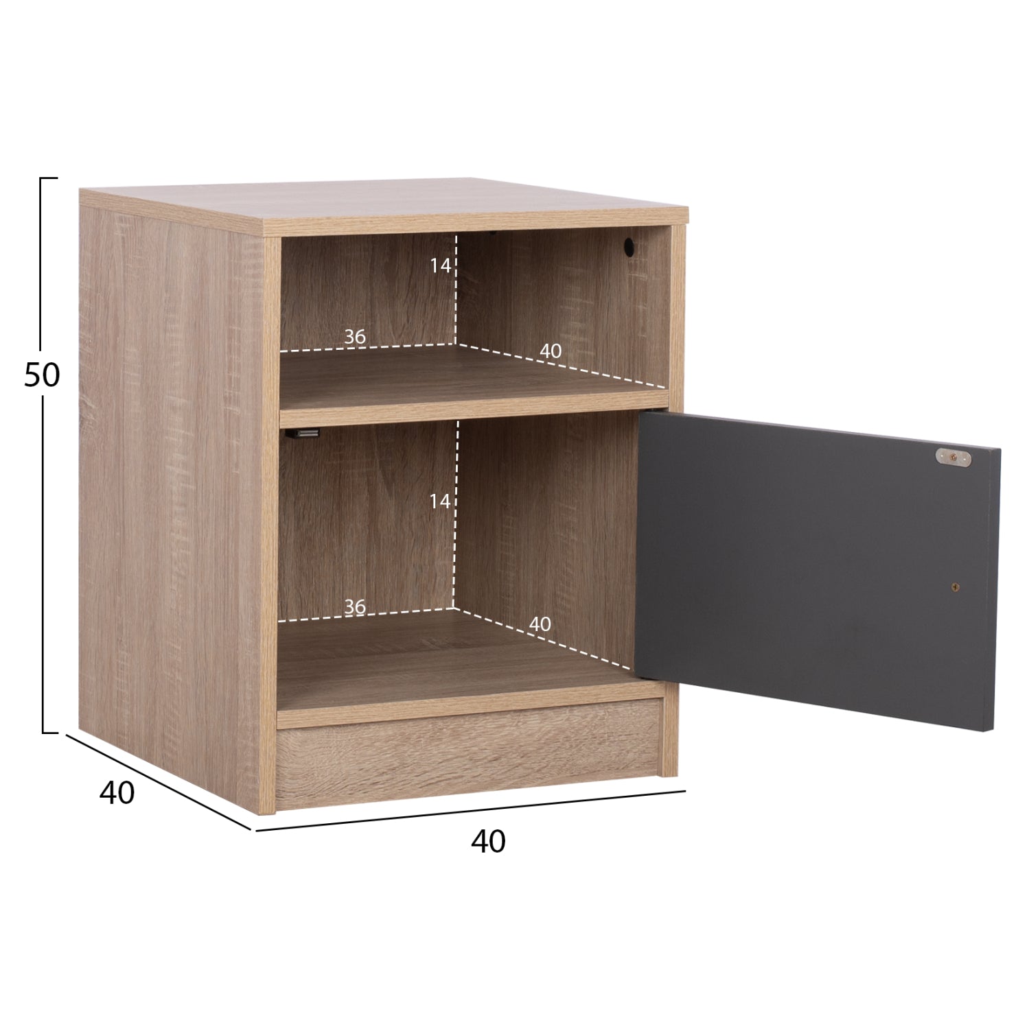 NIGHTSTAND MELAMINE MALORY SONOMA-GREY 40x40x50Hcm.HM2205.04