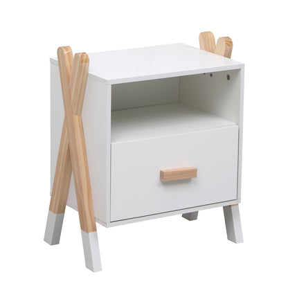 NIGHTSTAND PASCHAL HM2488.03 WHITE MELAMINE-PINE WOOD IN NATURAL COLOR 46x30x55Hcm.