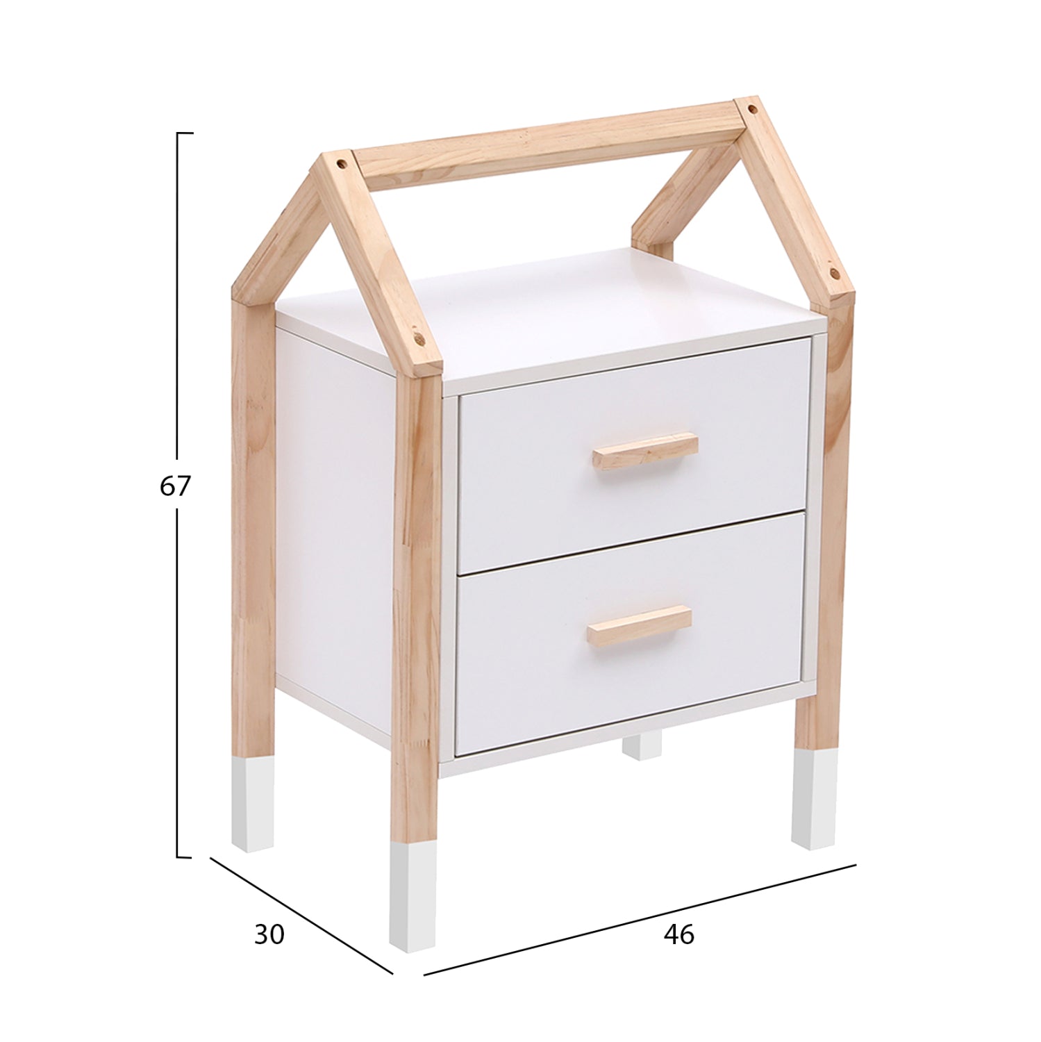 KIDS' NIGHTSTAND PEPE HM2489.03 WHITE MELAMINE-PINE WOOD IN NATURAL COLOR 46x30x67Hcm.