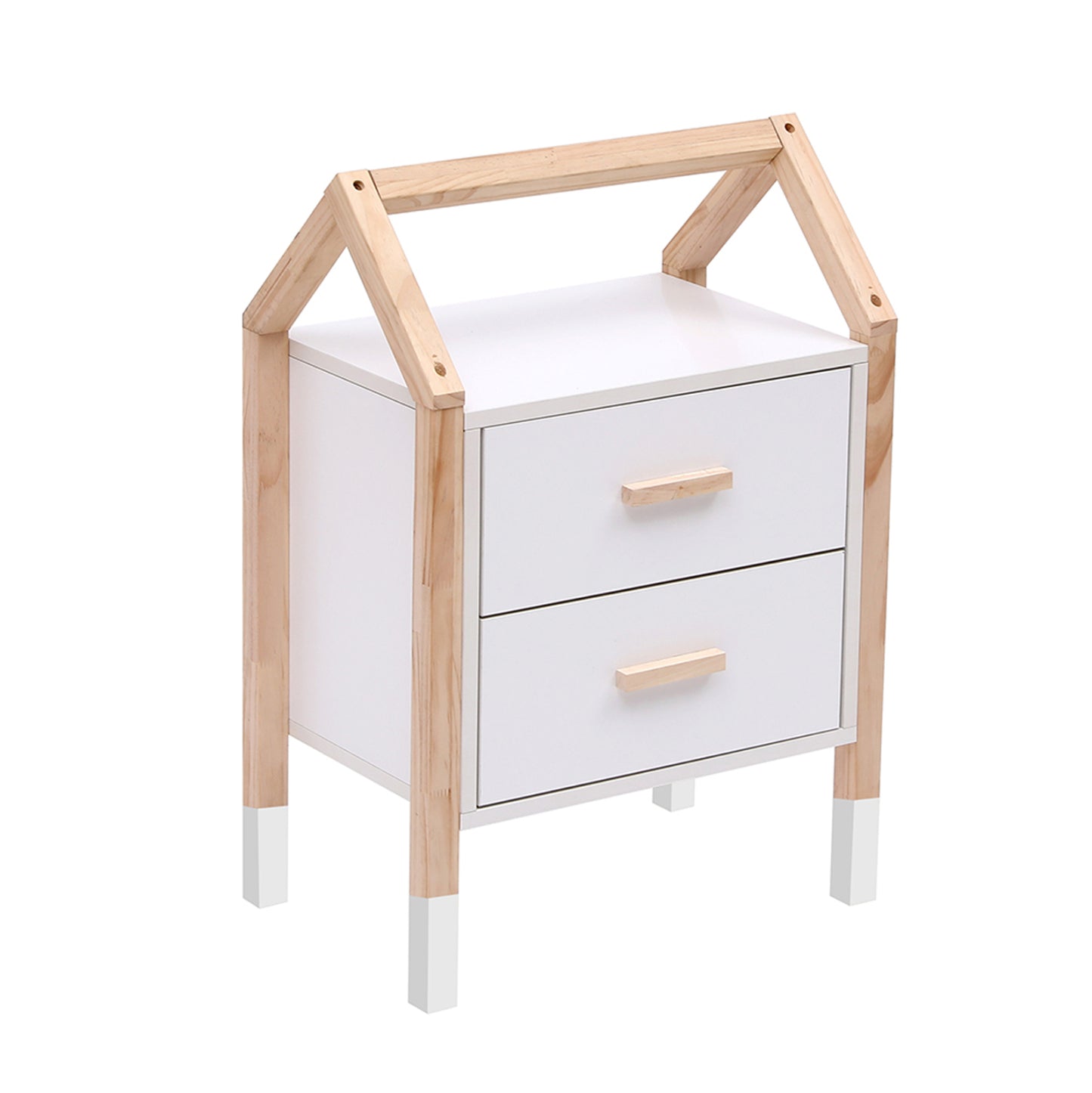 KIDS' NIGHTSTAND PEPE HM2489.03 WHITE MELAMINE-PINE WOOD IN NATURAL COLOR 46x30x67Hcm.