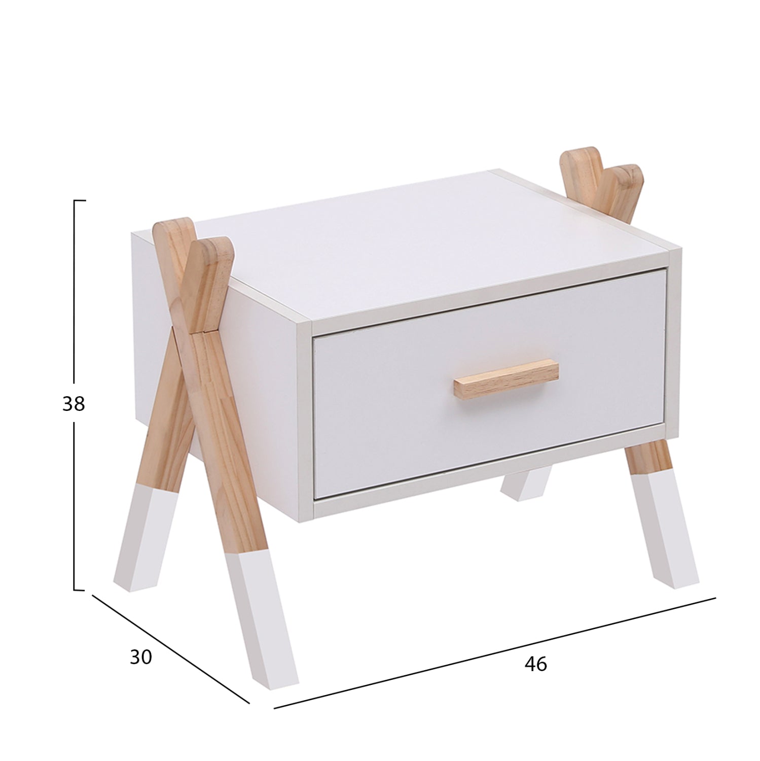NIGHTSTAND PASCHAL HM2497.03 WHITE MELAMINE-PINE WOOD IN NATURAL COLOR 46x30x38Hcm.